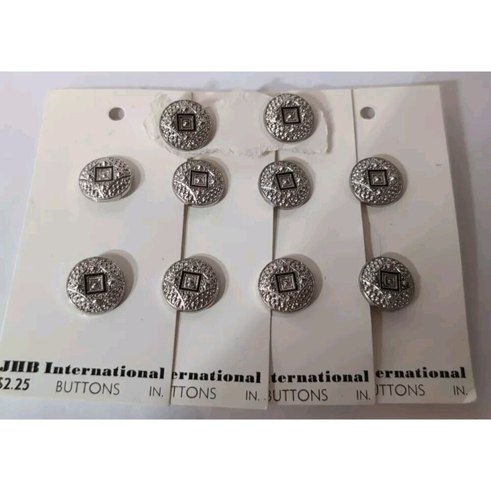 10 JHB International Buttons Silver Round #92658 - 5/8" New On Cards England